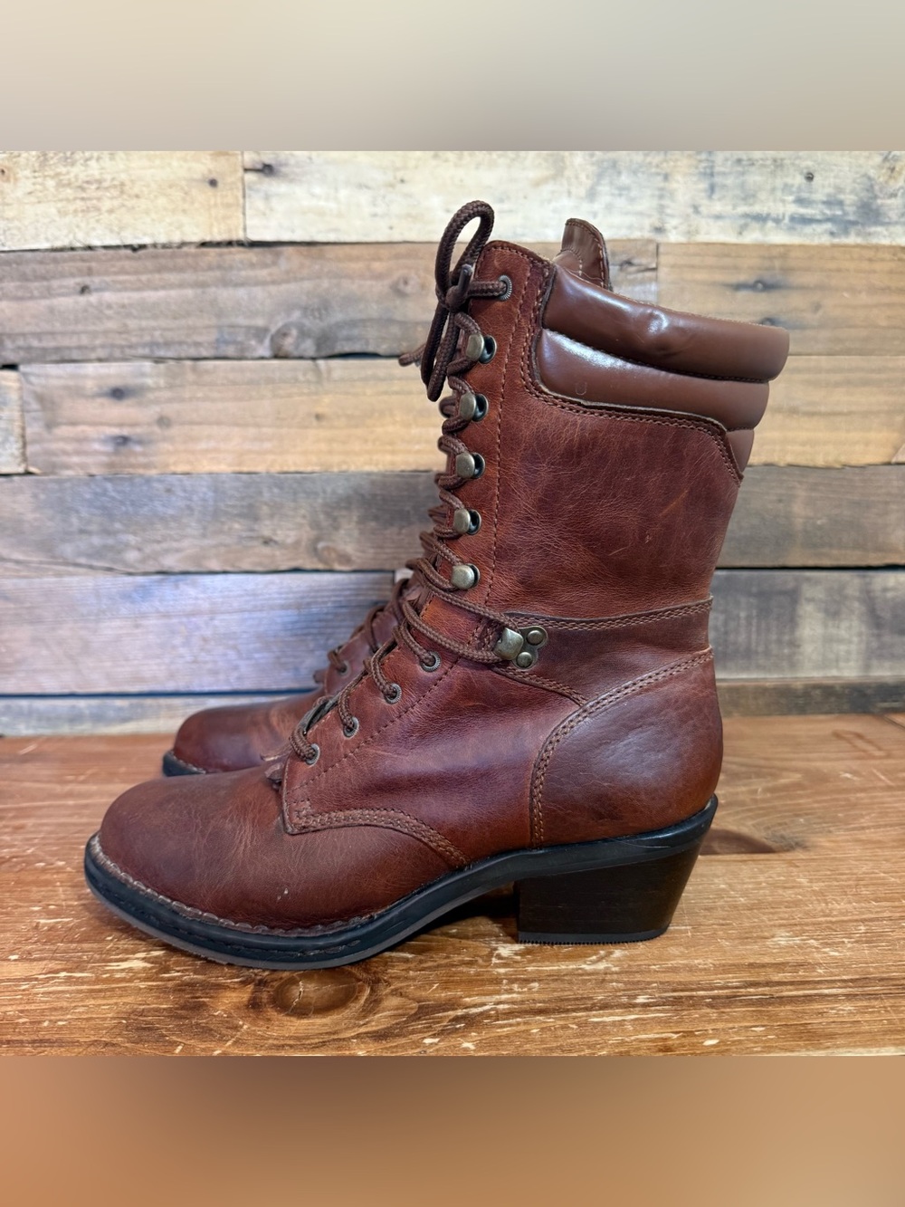 Double H Boots Women’s 8.5 Lace Up Brown Leather Kiltie Packer Western - Picture 4 of 9